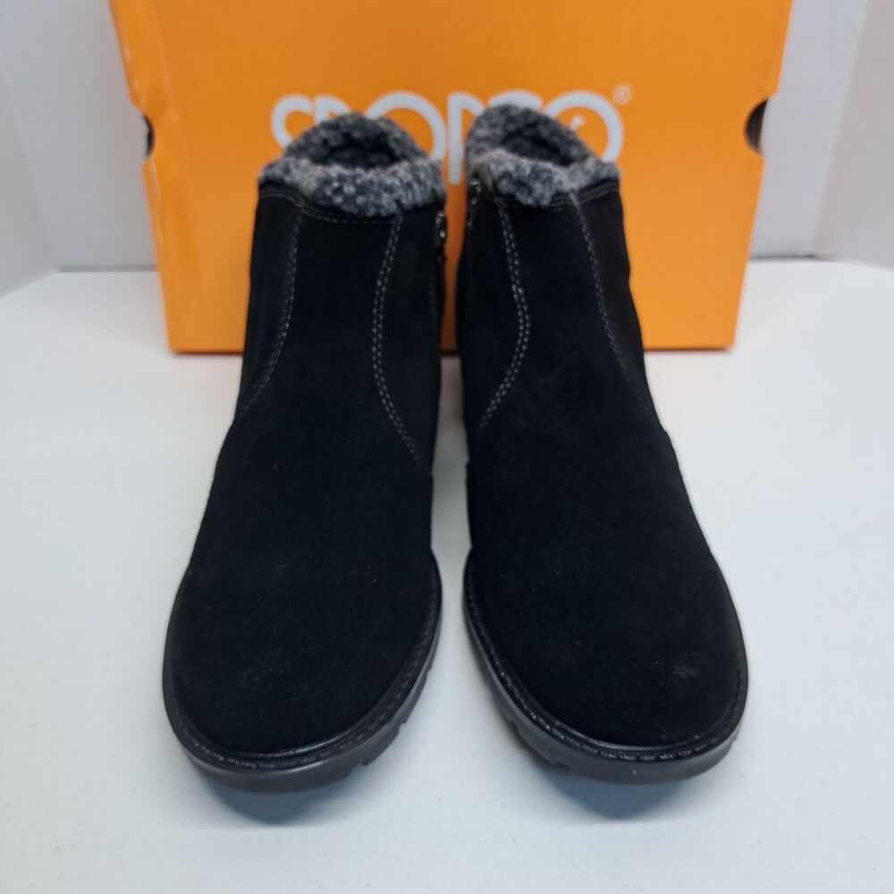 Sporto "Josie" Black Suede Faux Fur Collar Zip Ankle Booties Women's Size 11 M